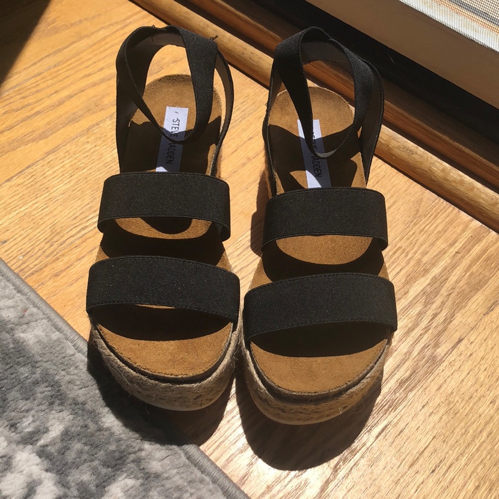 Steve Madden Women's Kimmie Flatform Espadrille Sandals Black